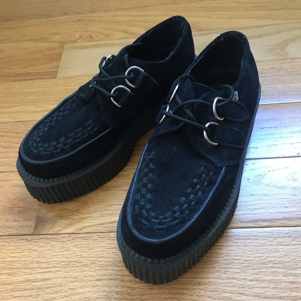 T.U.K black suede leather creepers